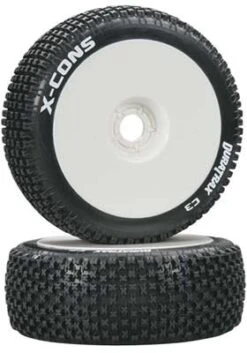 DTXC3611 - X-Cons 1/8 Buggy Tire C3 Mounted White (2) By DURATRAX @ Great Hobbies